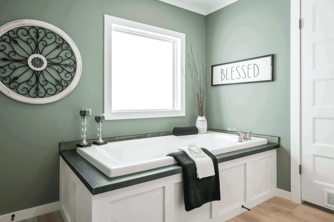 The limestone bathroom home features