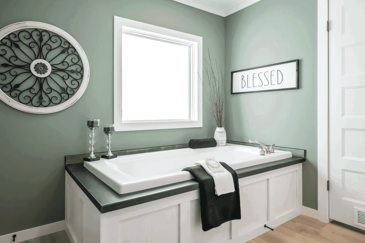 The limestone bathroom home features