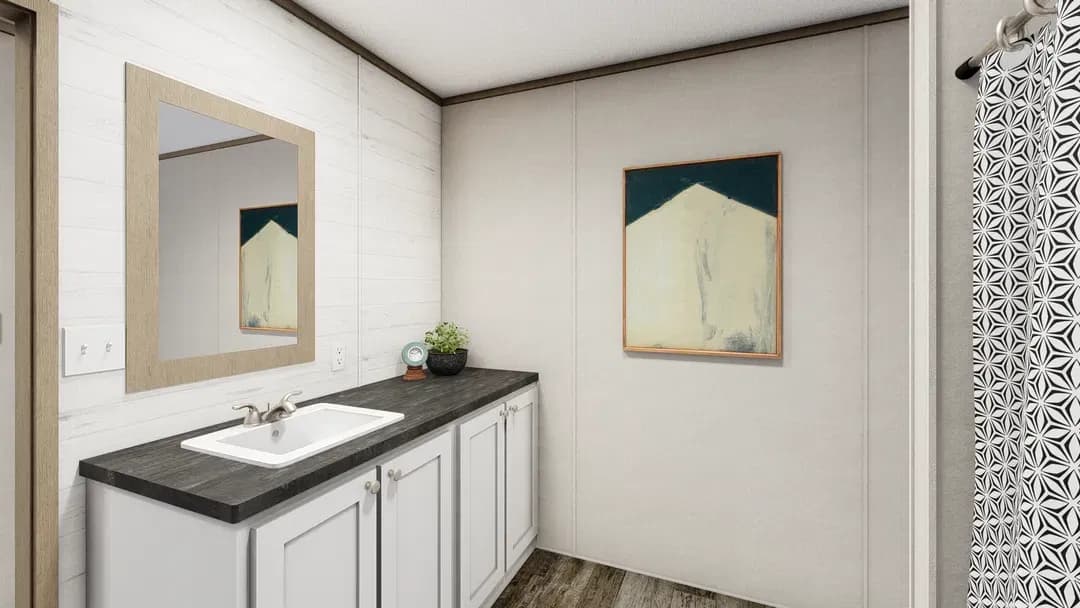 The southern farmhouse 2 bathroom home features