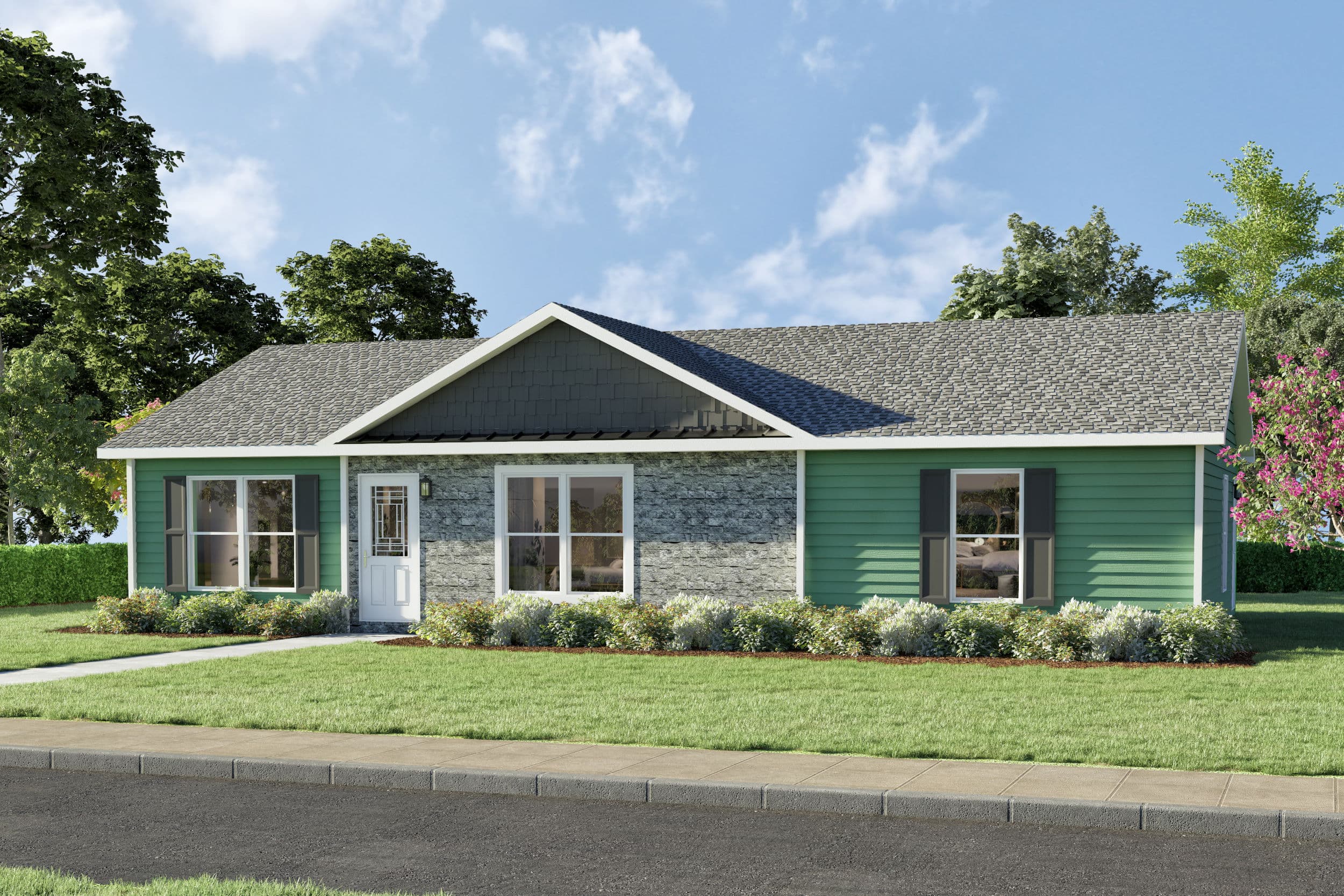 Pennwest classique ranch 2p2051-r hero, elevation, and exterior home features