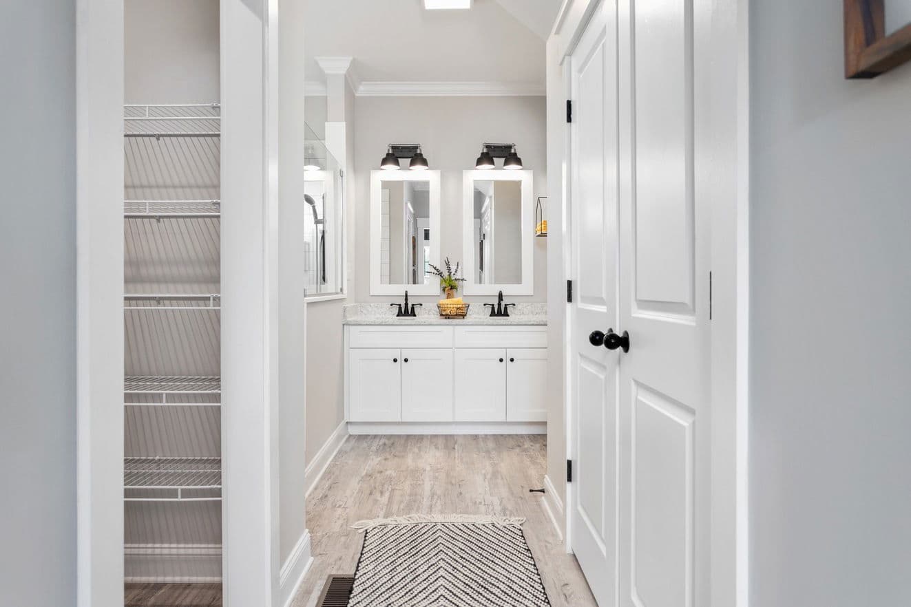 Farmhouse i two story bathroom home features