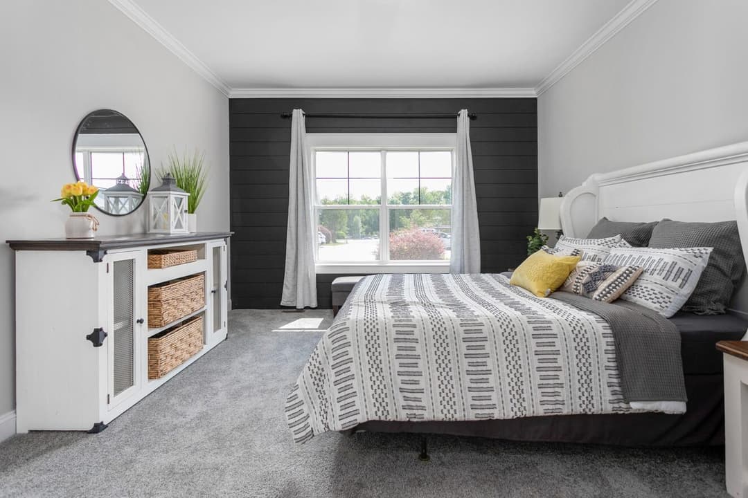 Farmhouse i two story bedroom home features