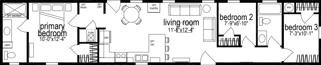 Sunwood single-section f205-ab floor plan home features