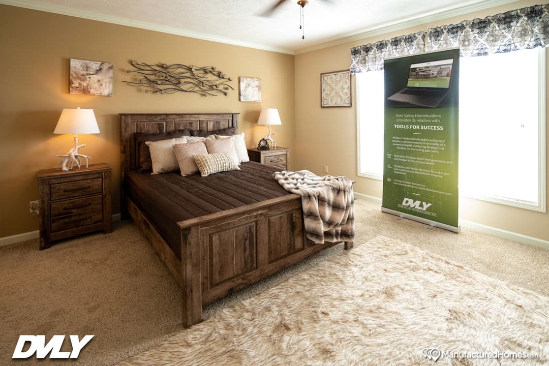 The adriel corner ½ rock fireplace bedroom home features