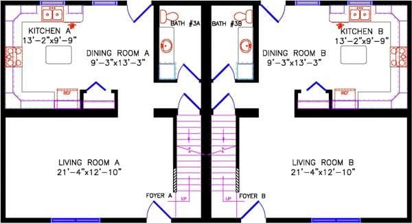 Duplex two-story 2610 floor plan home features