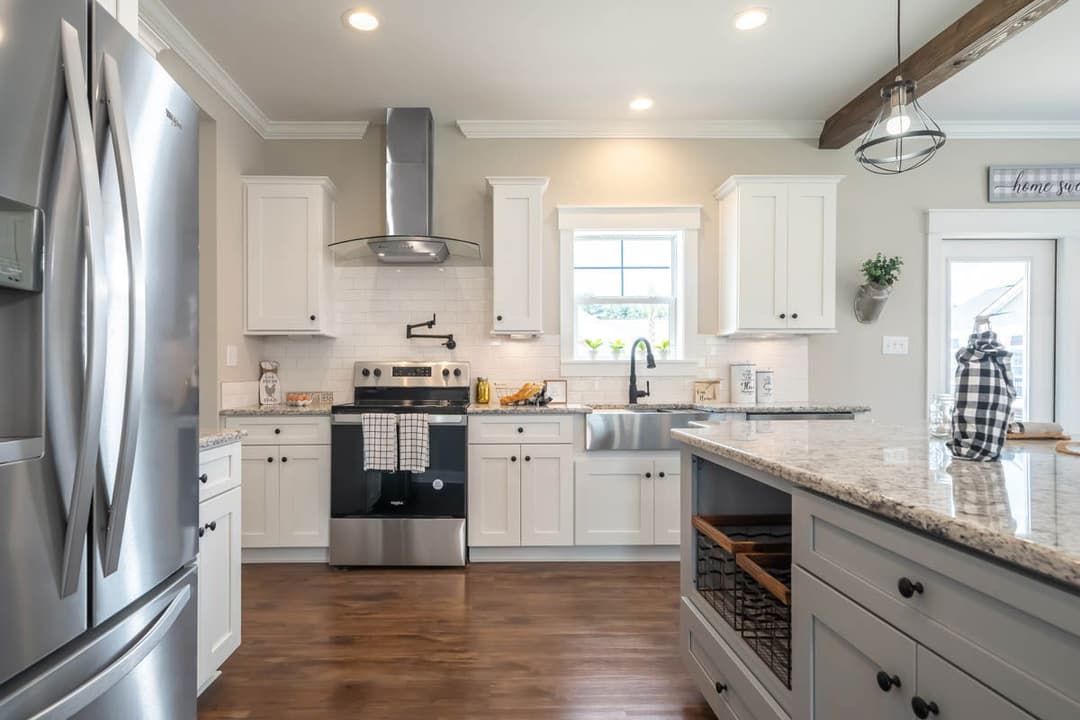 Farmhouse i two story kitchen home features