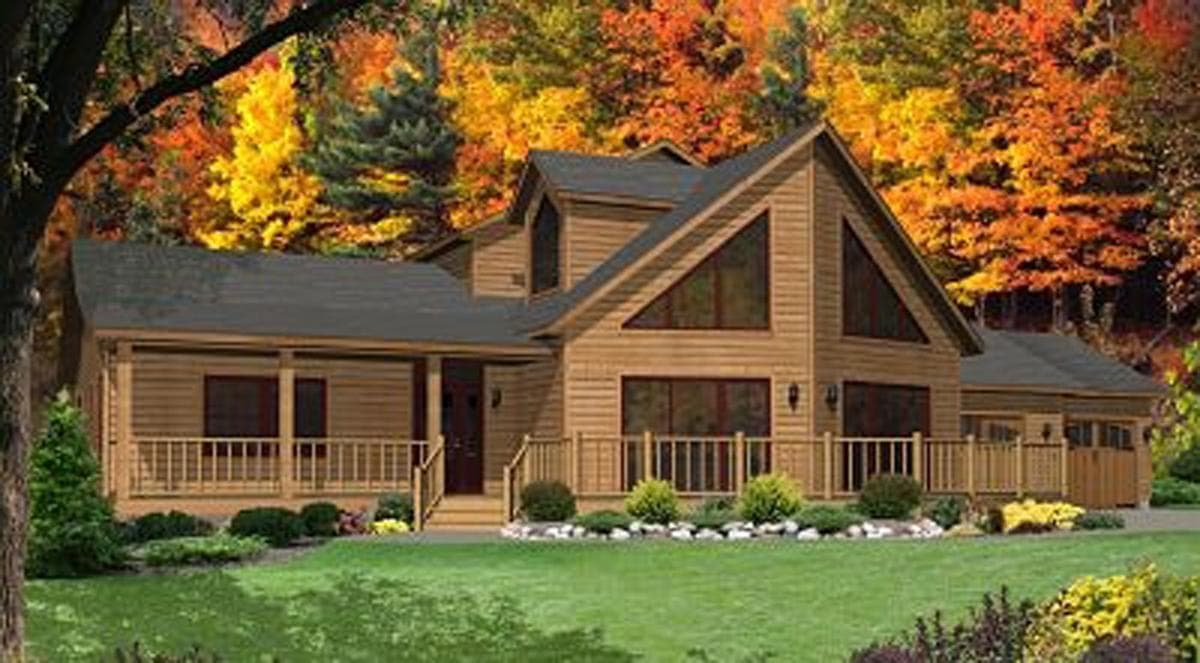 Timber lodge hero, elevation, and exterior home features