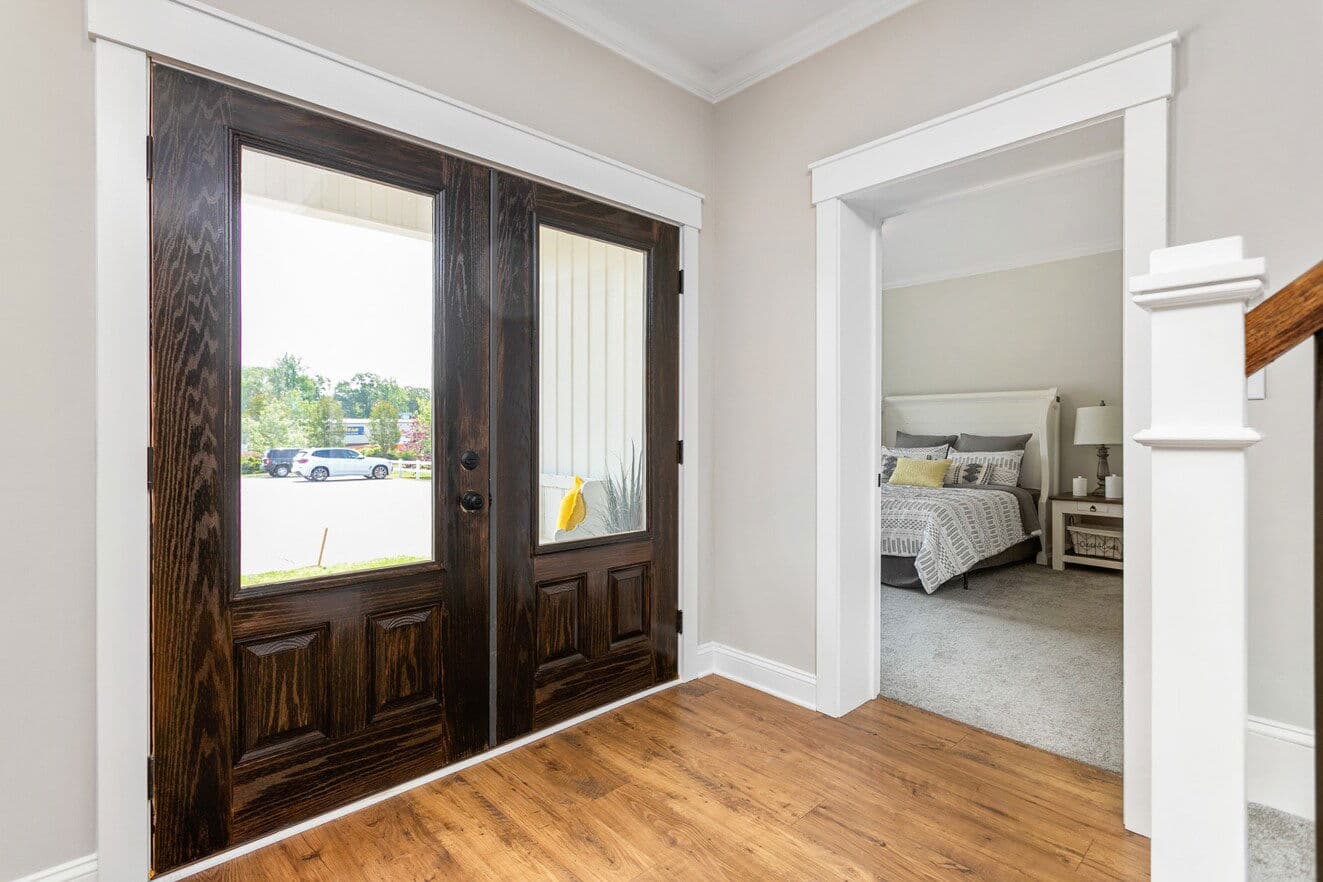 Farmhouse i two story interior home features