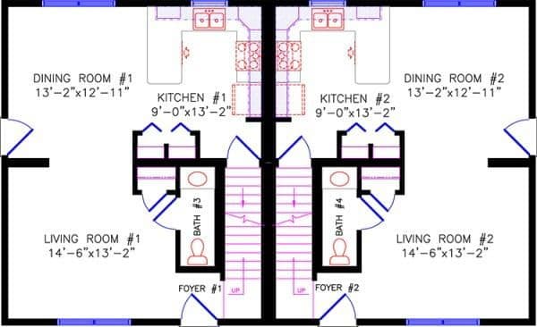 Duplex two-story 2630 floor plan home features