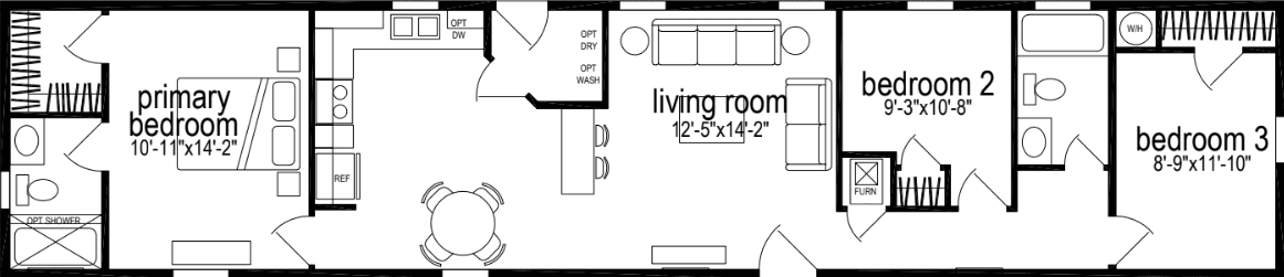 Sunwood single-section f381-ab floor plan home features