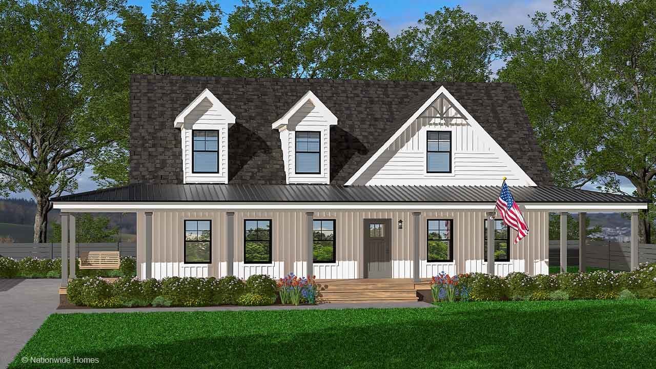 Farmhouse v cape hero, elevation, and exterior home features
