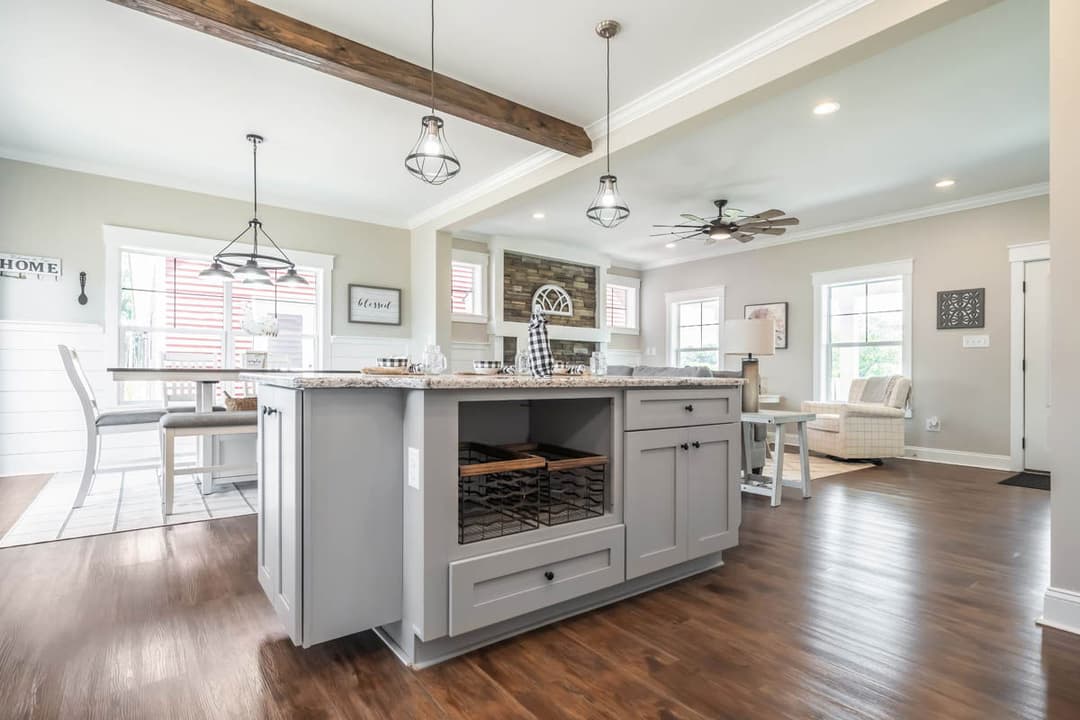 Farmhouse i two story kitchen home features