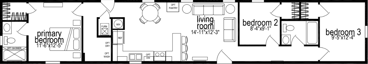 Sunwood single-section f206-ab floor plan home features