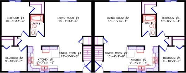 Duplex ranch 2640 floor plan home features