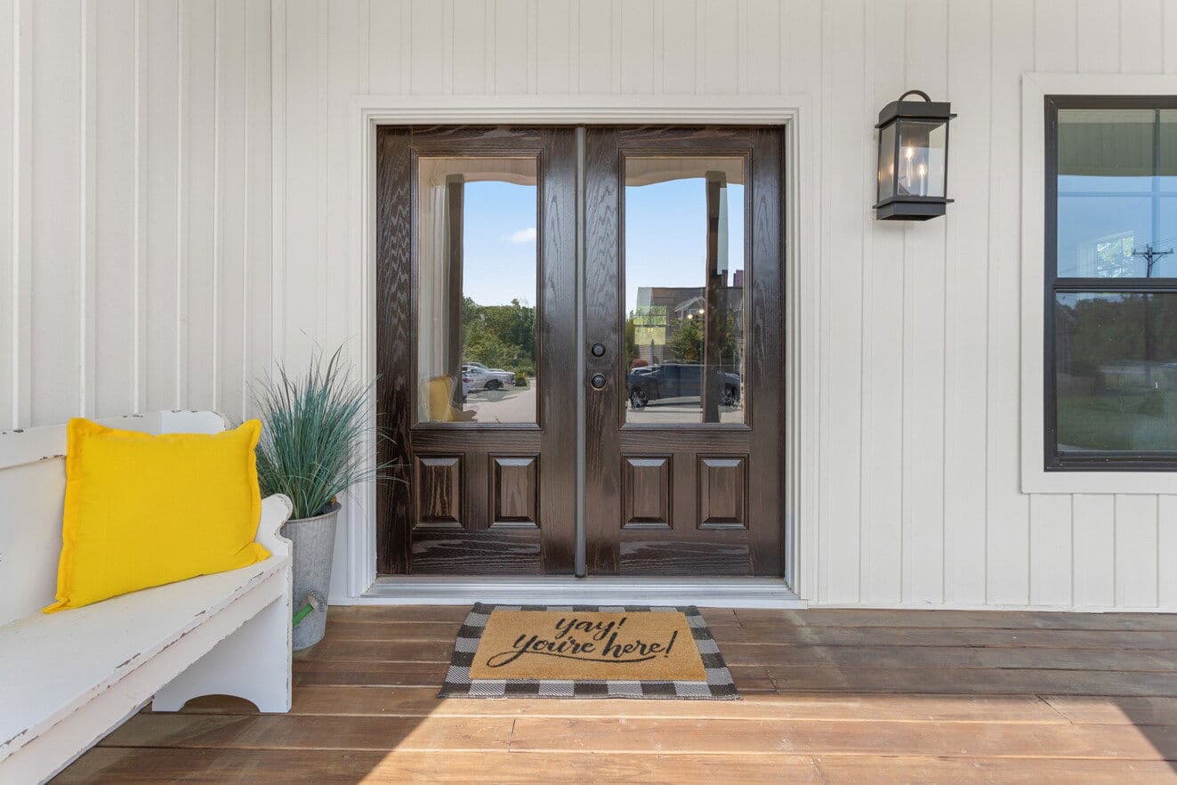 Farmhouse i two story exterior home features