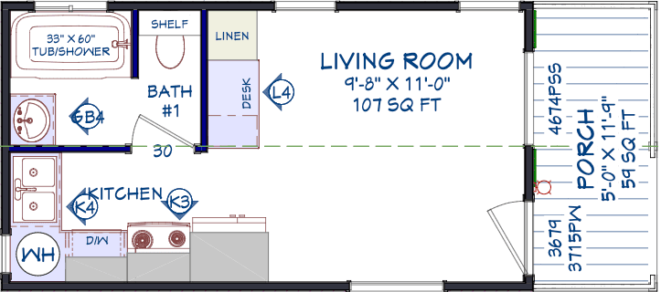Casita studio floor plan home features