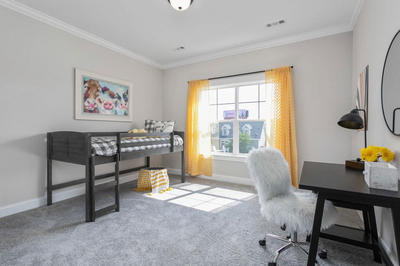 Farmhouse i two story bedroom home features