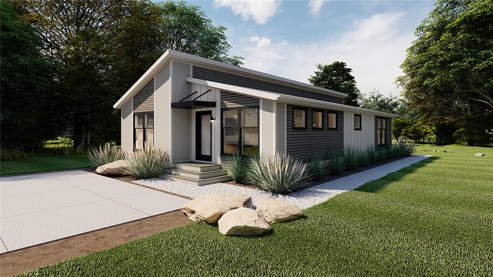 Beta ranch 30' hero, elevation, and exterior home features