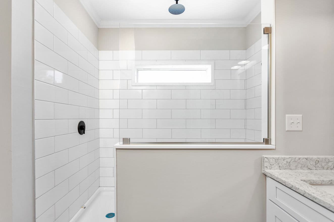 Farmhouse i two story bathroom home features