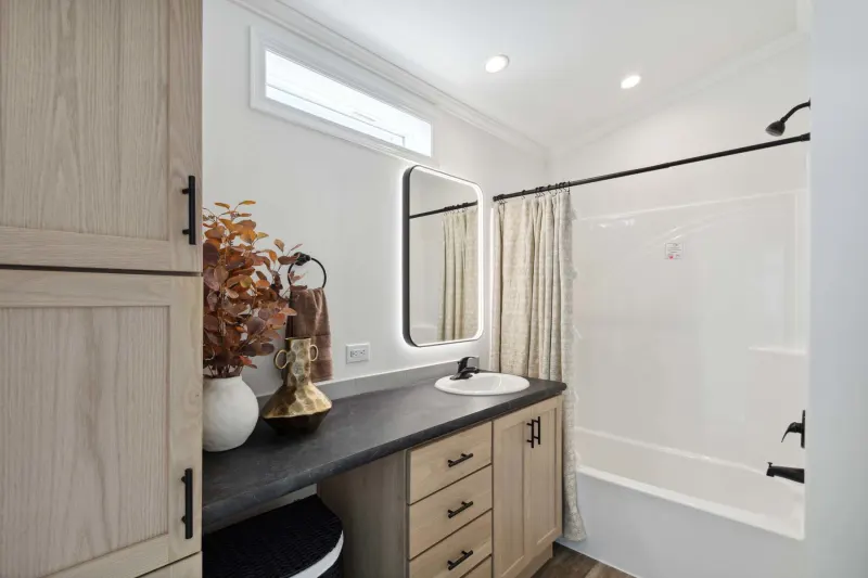 Wood manor bathroom home features